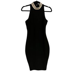 Elizabeth + James Black dress with faux ivory beaded neckline Size 4